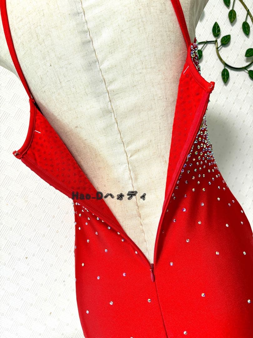 新品★ストーン付き★赤&オーロラ★レオタード★胸パットあり★社交ダンス★バレエ