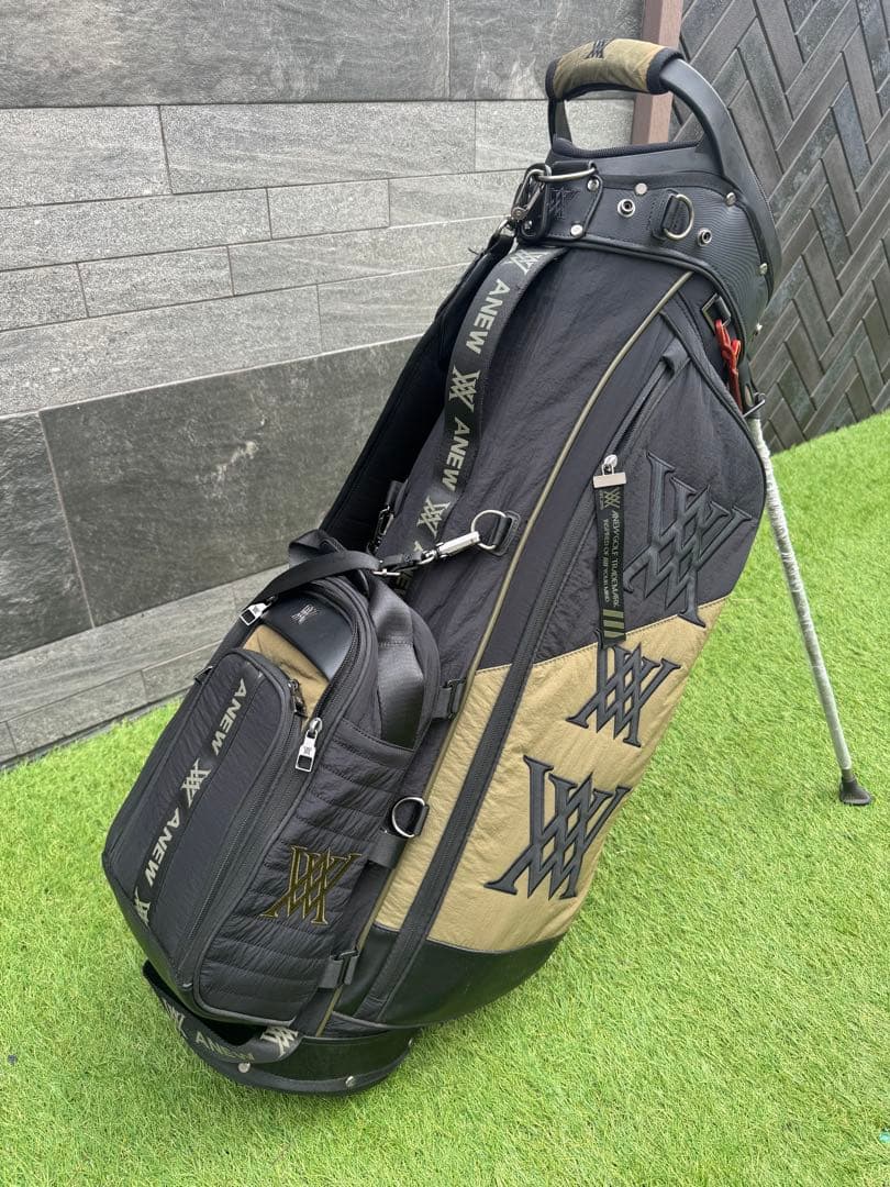 ANEW GOLF キャディバッグ ブラック/ カーキ　DRヘッドカバー付き