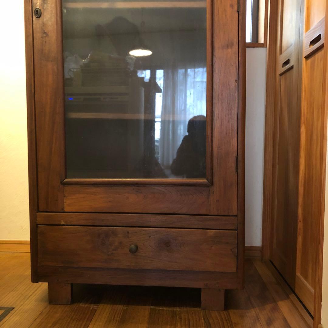 レトロ オーク材 本箱 食器棚 書庫 戸棚 収納 キャビネット