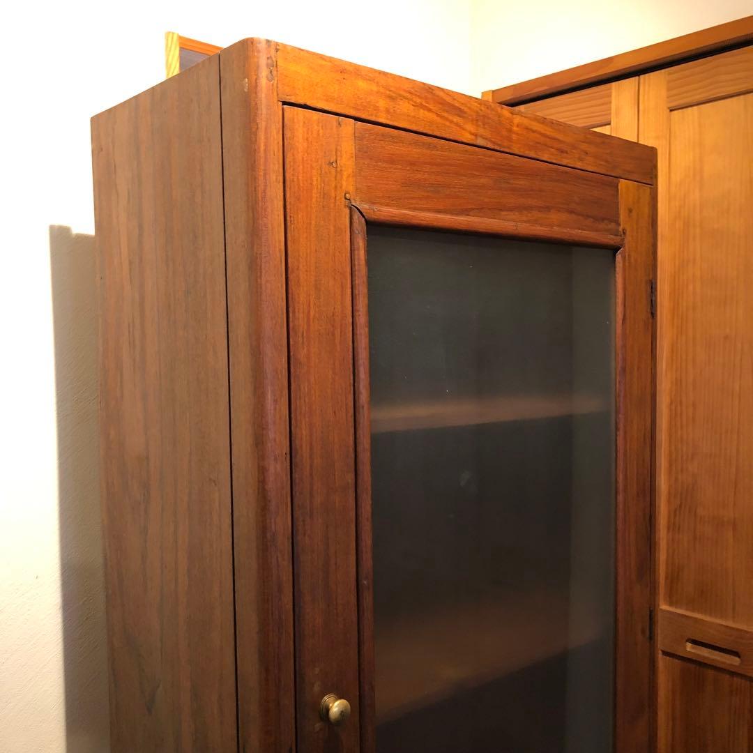 レトロ オーク材 本箱 食器棚 書庫 戸棚 収納 キャビネット