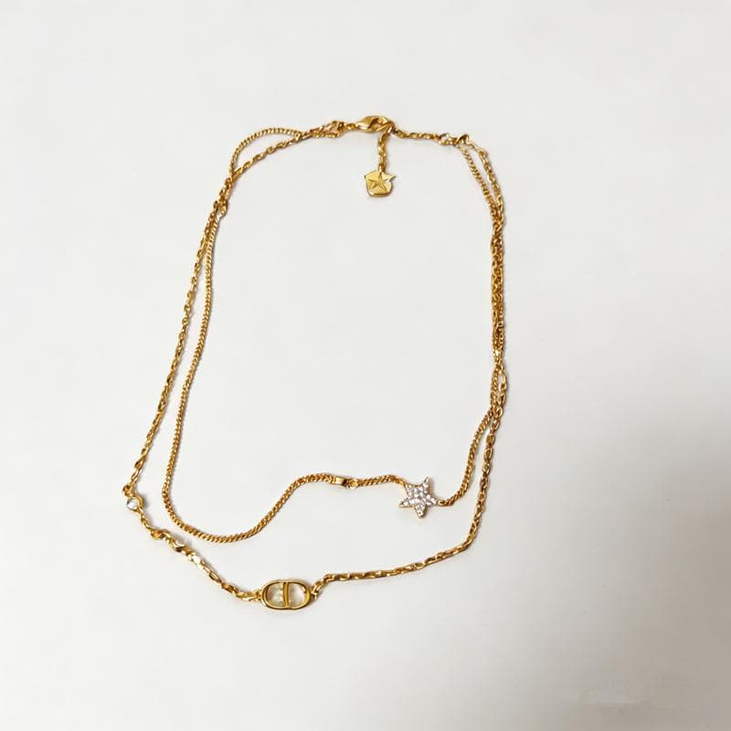 DiorCDダブルネックレス メタル & クリスタル