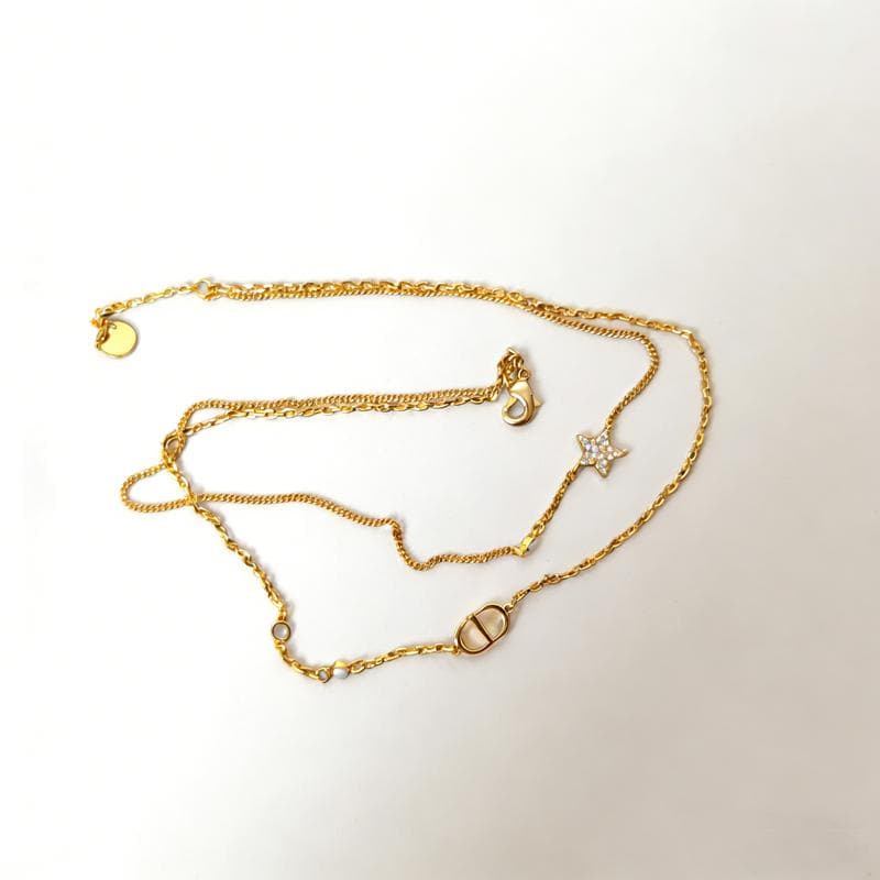 DiorCDダブルネックレス メタル & クリスタル