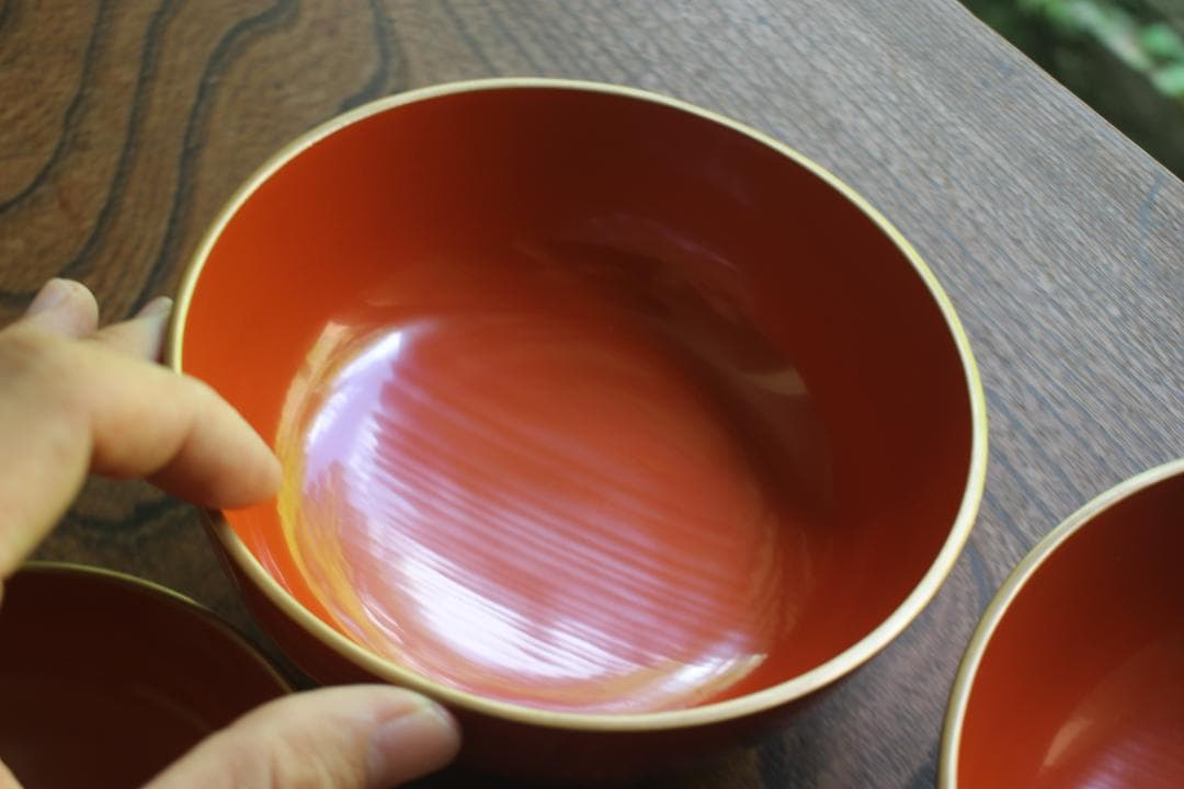 時代逸品！時代金縁朱漆に極上牡丹蝶螺鈿蒔絵の映えるお椀2点（検輪島塗蒔絵椀雑煮椀