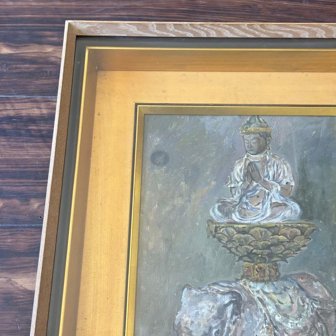 岡本由郎「普賢菩薩像」油彩 額装 仏絵 元光風会員 師:鬼頭鍋三郎 油絵 G