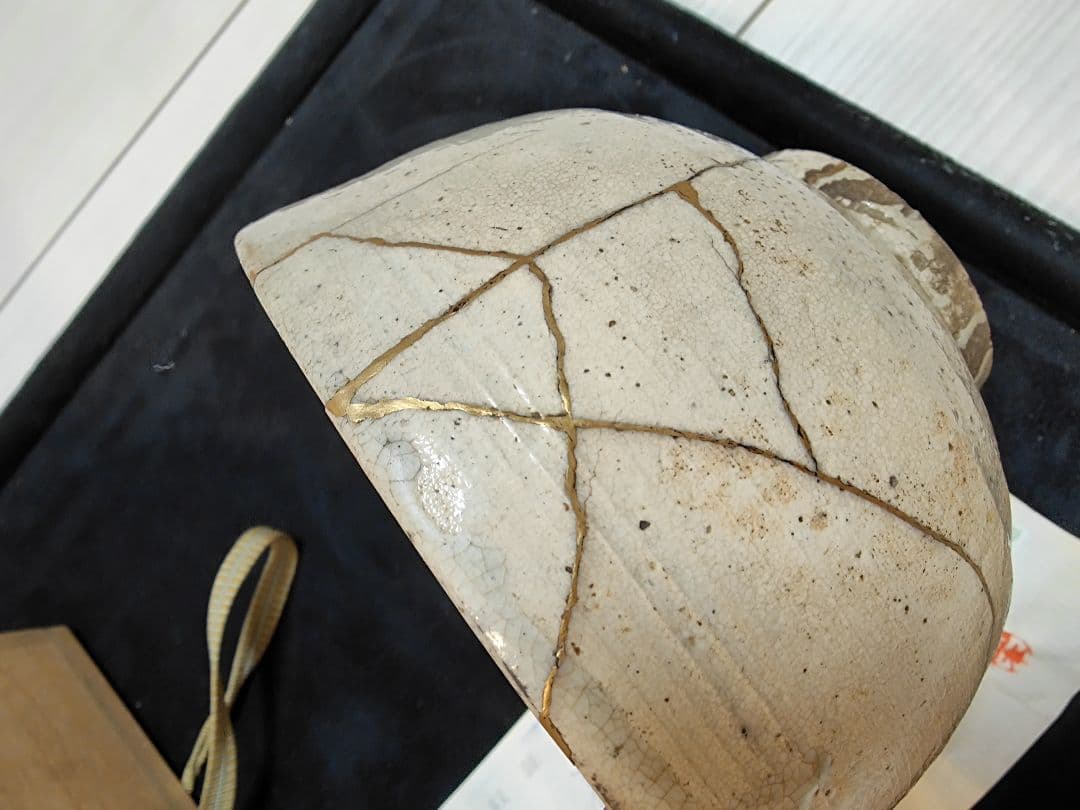 李朝大茶碗 未使用品粉引茶碗 骨董品　金直し