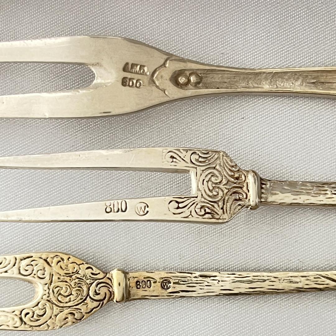 【ドイツ】 オードブルピック 3本【純銀】ヒルデスハイムローズ / パンジー