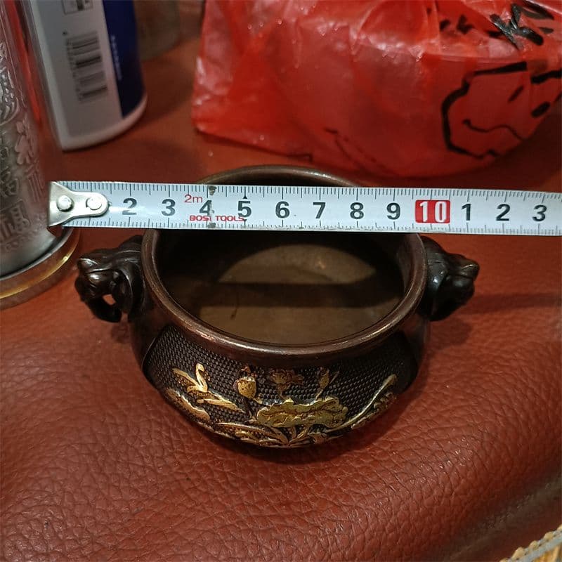 銅器 香炉 象耳彫花香炉 套炉 線香炉 装飾品 工芸品 置物