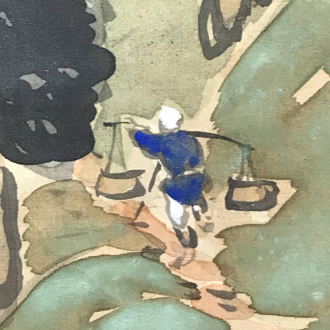 【真作】六峰/山路の梅図/山水図/掛軸/名家伝来/AC-663