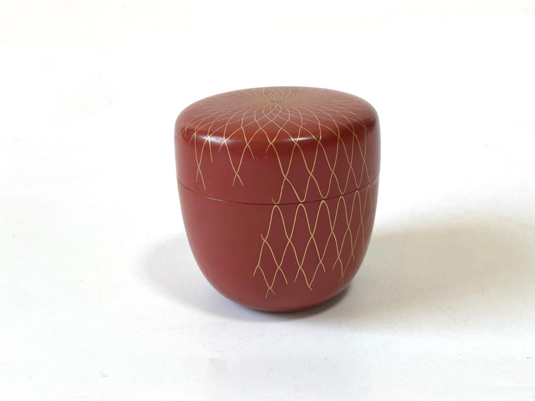 茶道具　漆匠　前端春斎　破網目蒔絵　朱中棗　夏目　内銀　共箱