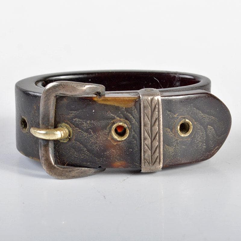 時代提げ物　鼈甲製　銀細工　ベルト型　根付　時代箱付　M　R4328