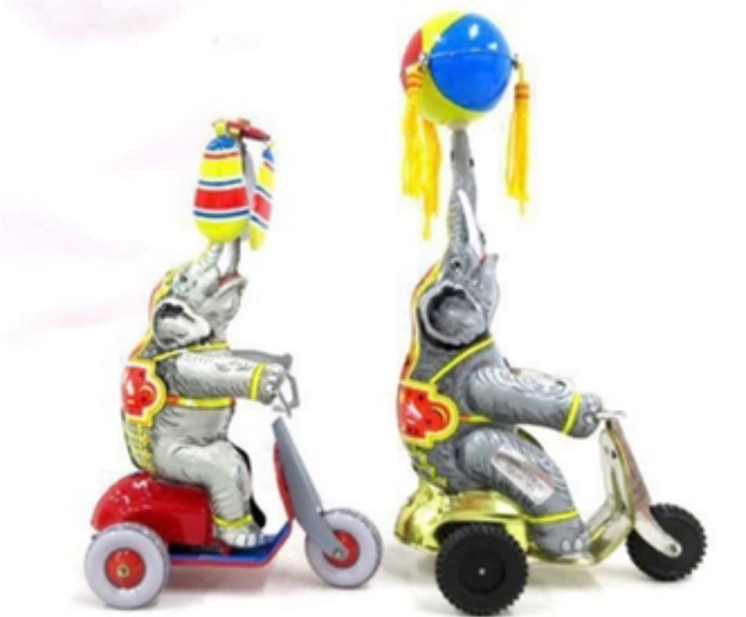 ゼンマイ式ブリキ 自転車/像 2種 2点