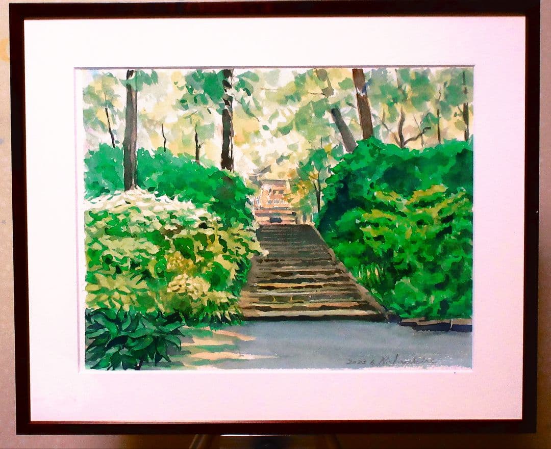 水彩画 (北鎌倉浄智寺)額縁付き