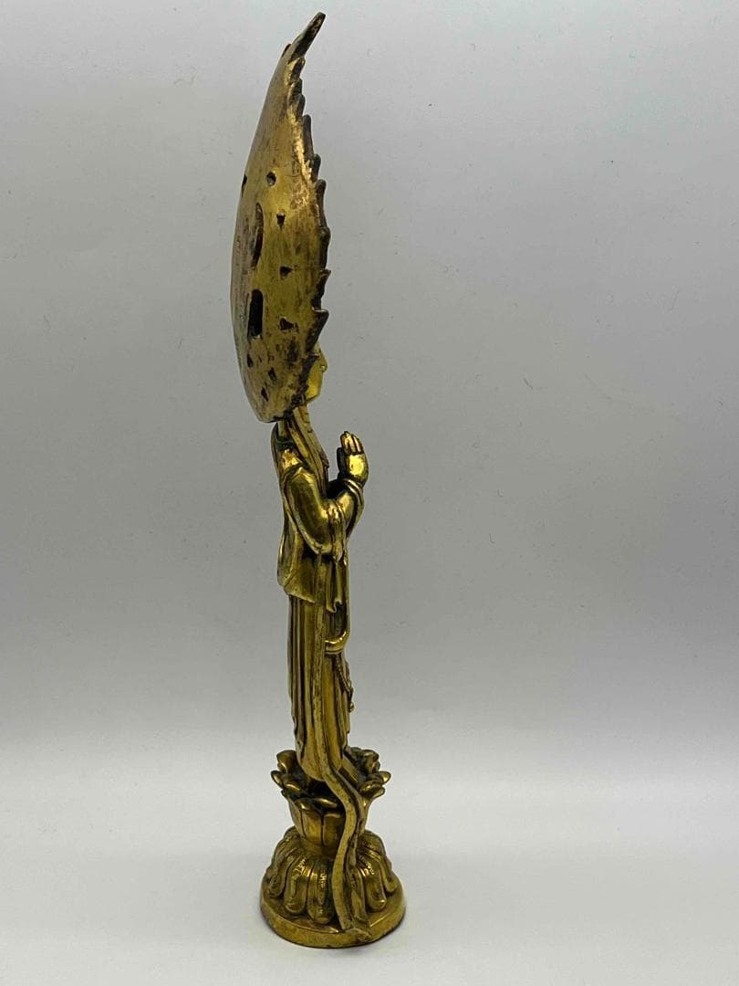 北魏時代 金銅観音菩薩立像　神鳥宝珠真珠紋 金銅仏铜鎏金 唐物(B-104 ①)