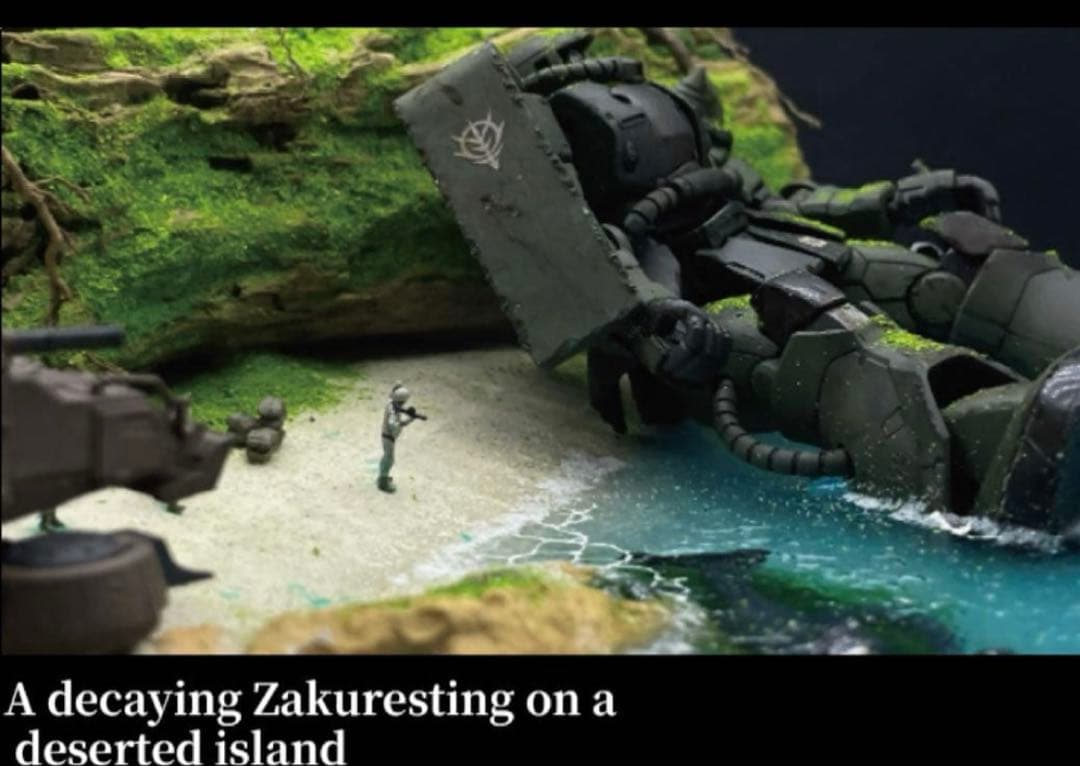 孤島で眠る　朽ちたザク　レジン　ジオラマ　1/144