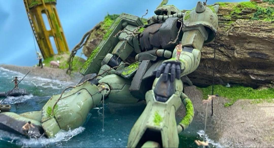 孤島で眠る　朽ちたザク　レジン　ジオラマ　1/144