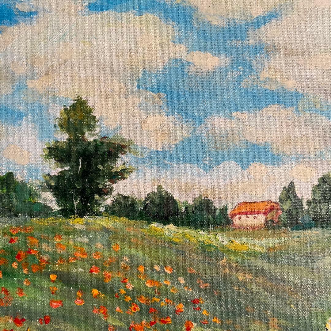 ★秀作★手書き油絵 クロード・モネ ひなげし 額付 絵画 インテリア 油彩画