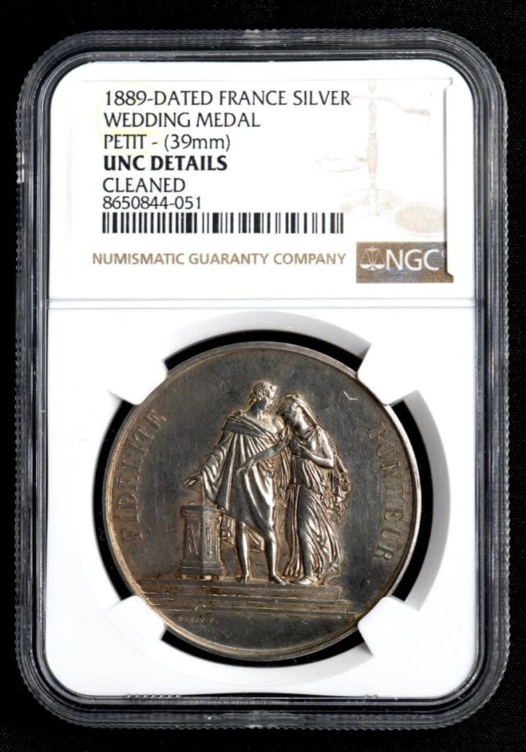 NGC UNC D フランス 1889 大型(39mm)ジェトン銀貨 結婚メダル