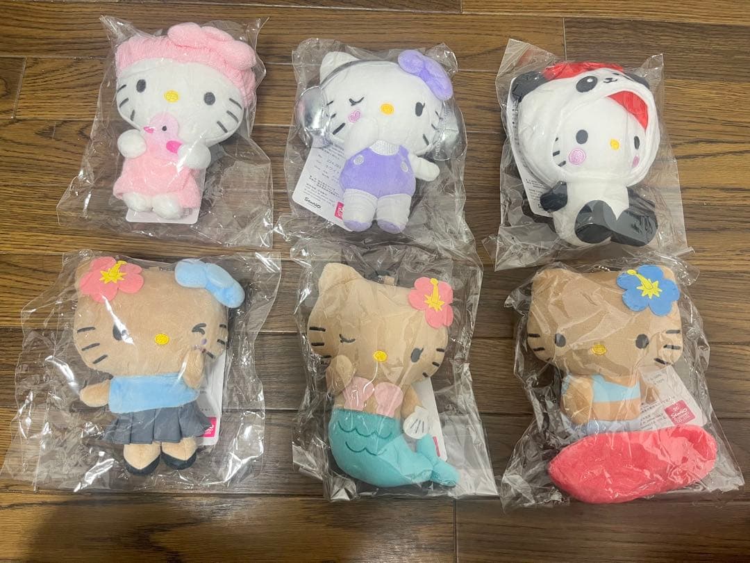 アベイル 50周年　日焼けハローキティ　　マスコットチャーム　ぬいぐるみ　6点