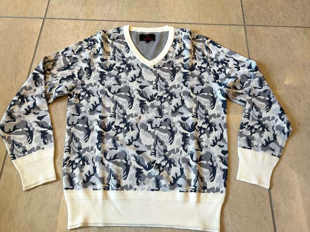 BRIEFING ブリーフィング カモフラ柄 ニット 白　グレー M ゴルフ