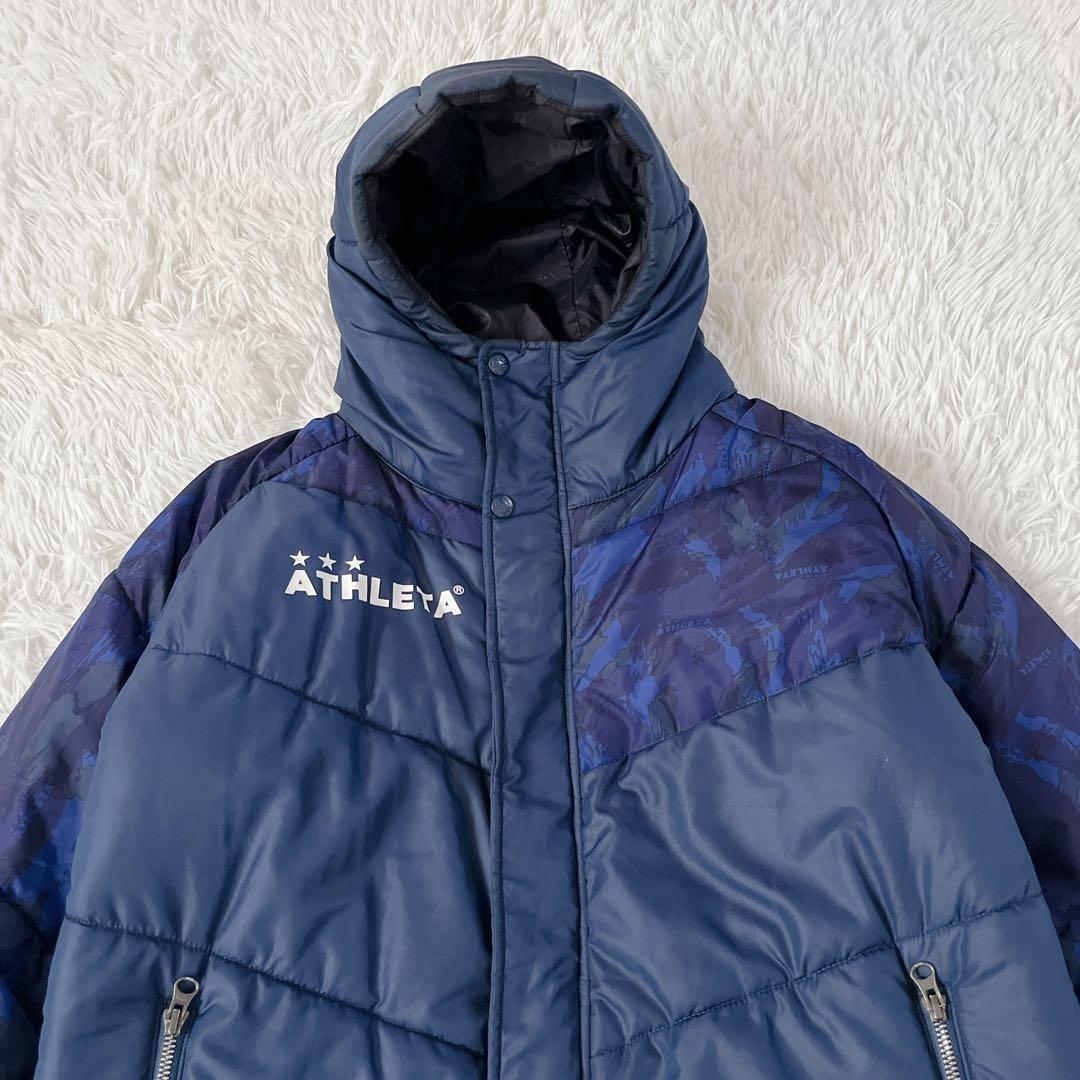 美品✨アスレタ ベンチコート 迷彩切り替え フード付き 中綿ロングコート L