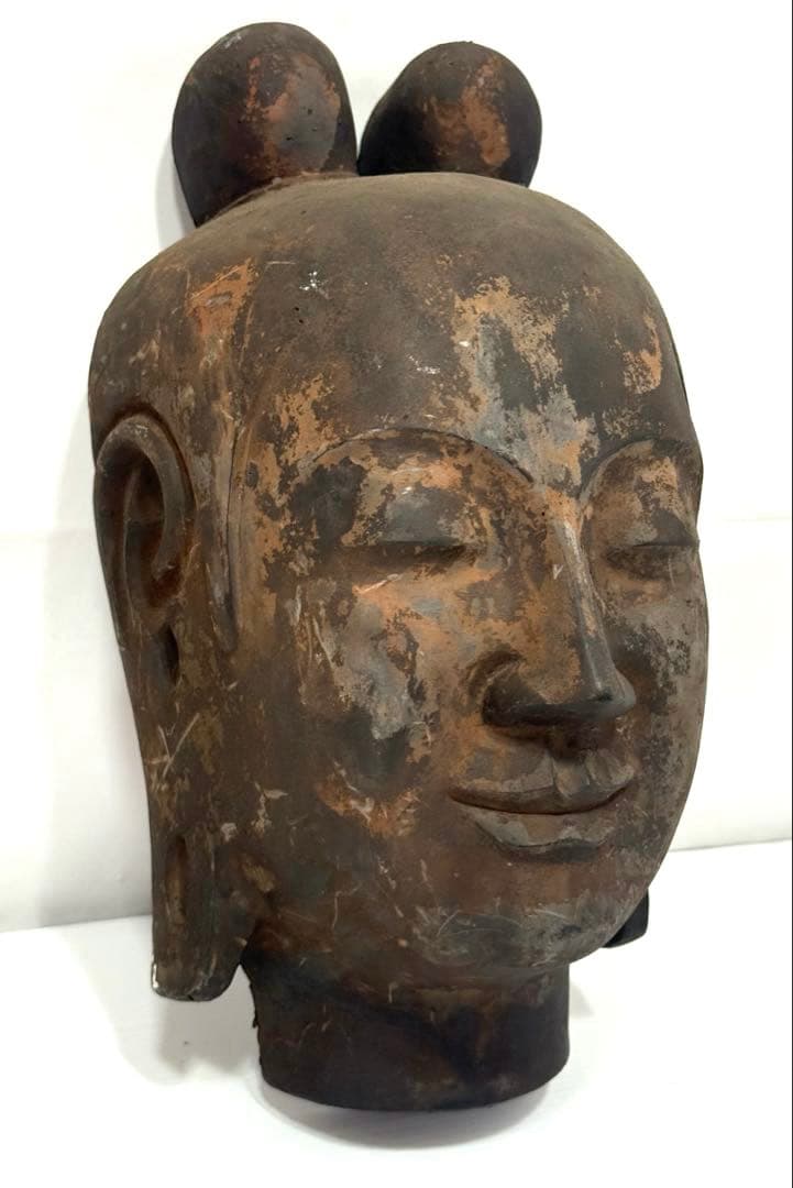 珍しい骨董 木製 弥勒菩薩 お面 文化財修理家の中西盛士落款有り