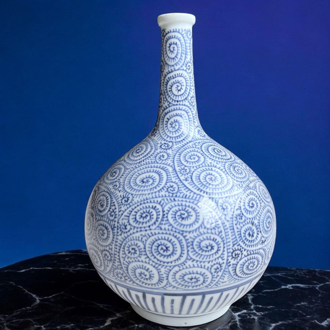 古伊万里 大徳利 花瓶 蛸唐草 染付け 骨董品 アンティーク 陶器 大きいサイズ