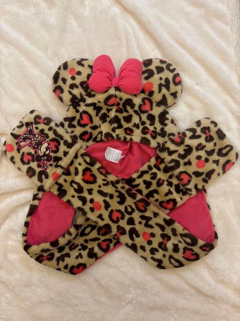 ディズニー ミニーヒョウ柄 マフラーキャップ ファンキャップ