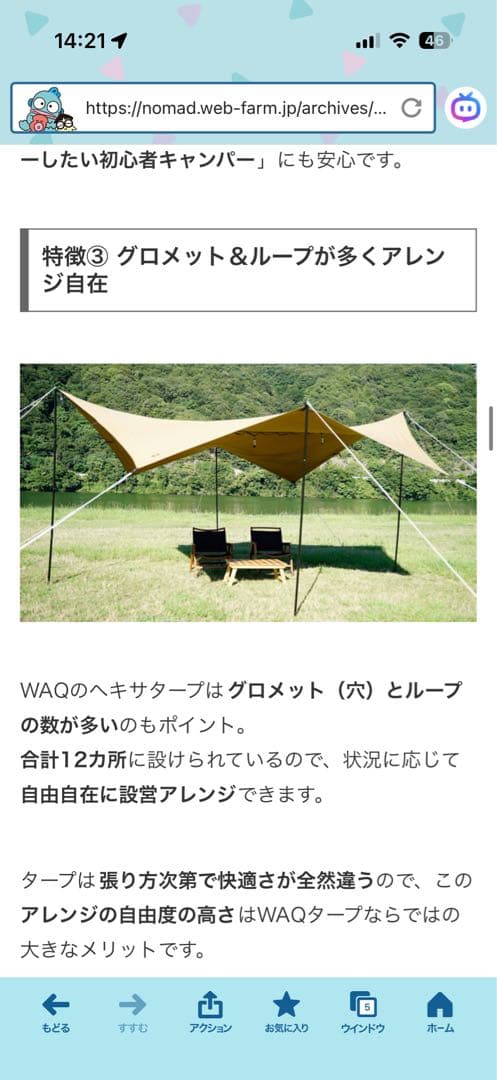 sho様　試し貼り1度のみ　WAQ HEXATARP TC L タープ