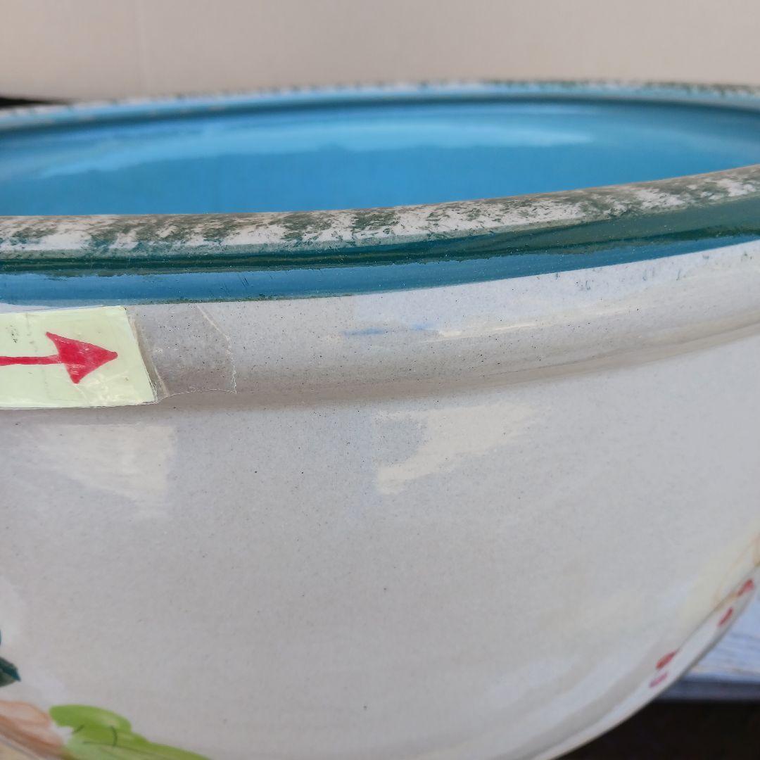 新品　特大　∅50　 陶器　睡蓮鉢　メダカ鉢　手書き絵　花柄　手造り　高級品LB