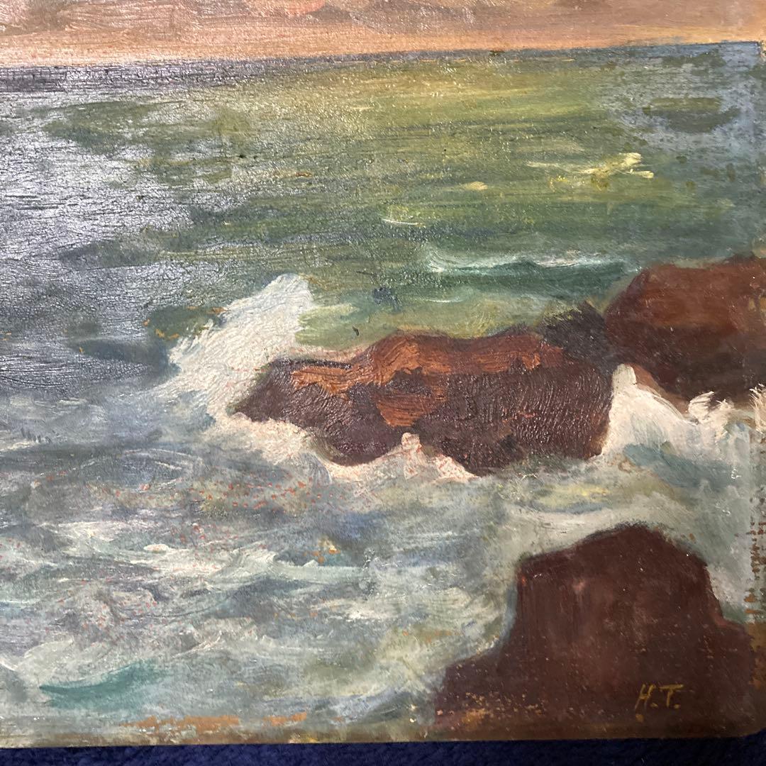 高木春太郎「海」 額42.7×51.5 絵24×33cm￼ 板絵油彩画