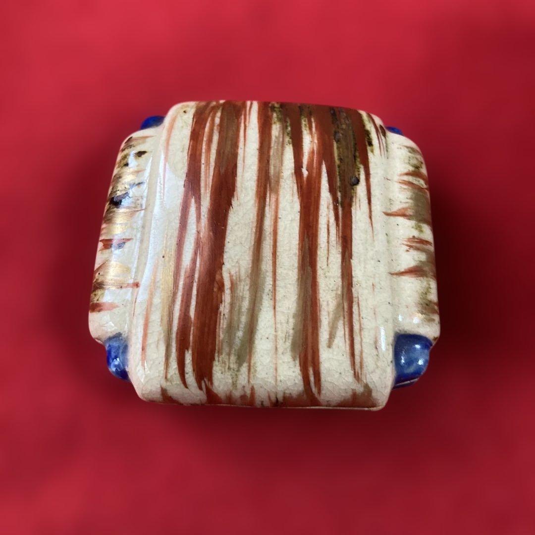 茶道具　赤膚焼　江戸時代　香合　奥田木白造　糸巻香合　共箱　仁清写／ 茶道　利休