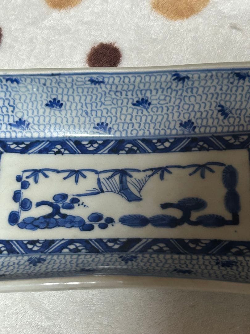 古伊万里　微塵唐草文　長皿　 大明成化年製