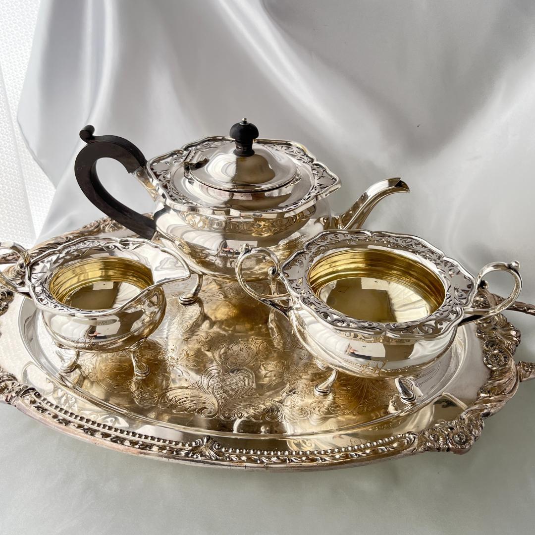 【 James Deakin】 透かしのティーセット 3点　ティーポット