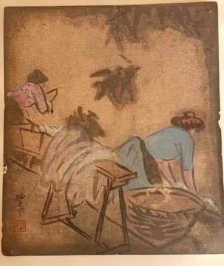 模写石井柏亭の（1882～1958)肉筆色紙絵（描かれてます)作品年月日不明