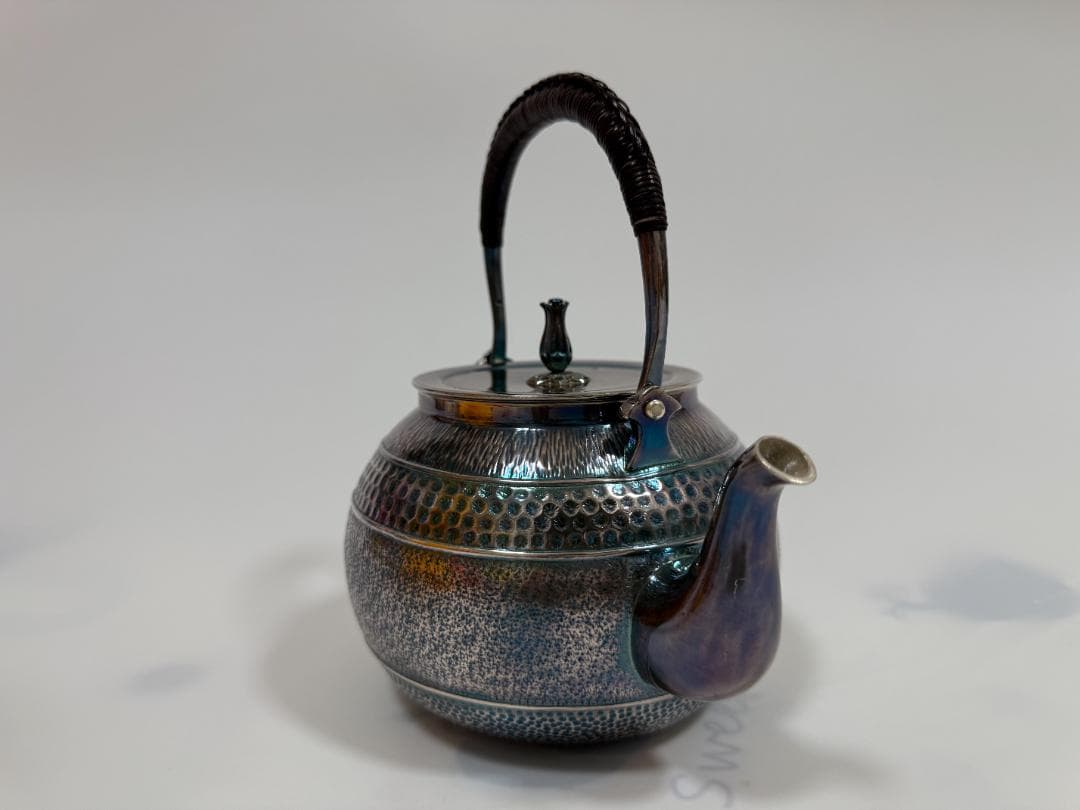 純銀製 花蕾摘 鎚目 湯沸 銀瓶 煎茶道具