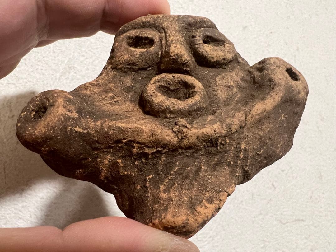 縄文時代後期 山型土偶 頭部 耳環 イアリング 福島県 出土 発掘 骨董 古美術