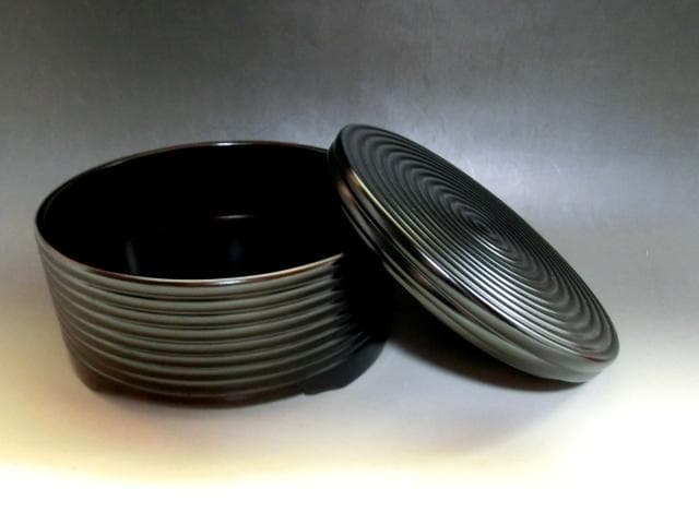 菓子器■浪花屋漆器店 堅牢漆器専買 喰籠 漆器 黒塗り 蓋物 桐箱 時代物■