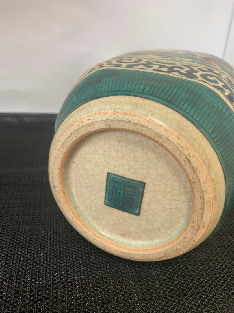 江戸　古九谷　人物花鳥　角福　花瓶　送料込み