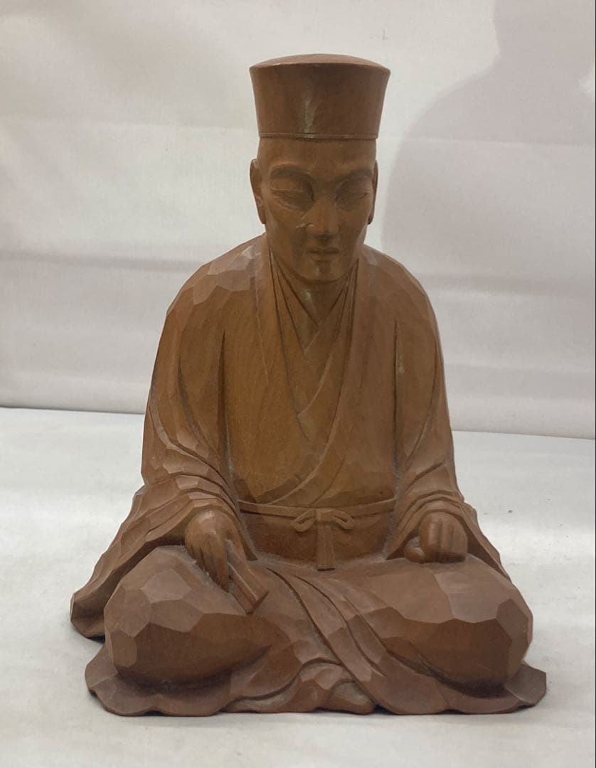 B515s 木彫 千利休座像　滝村尚之造　茶道　箱無
