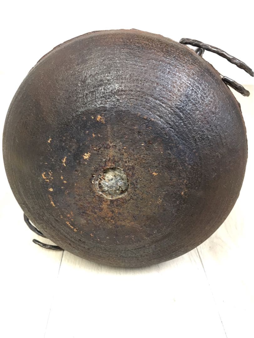 S229茶釜 尾張釜 利休堂文字入 西村道也作