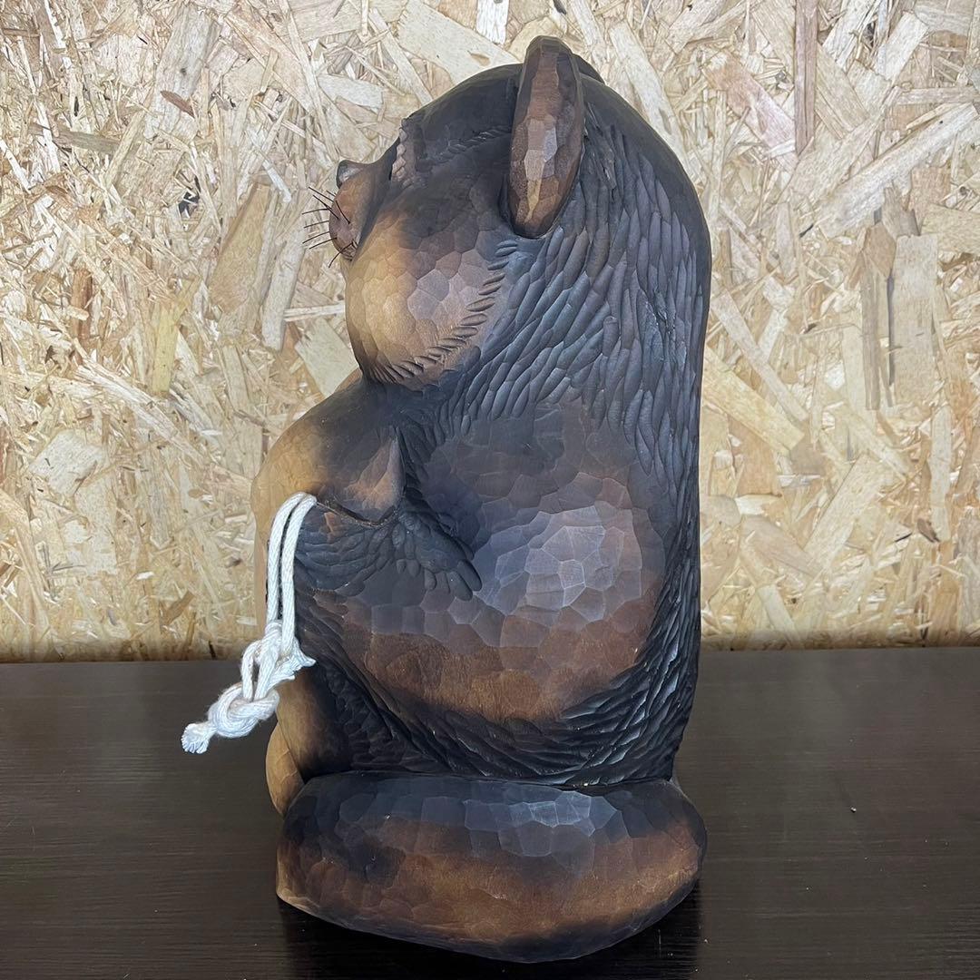 【希少】狸　木彫り 置物　一刀彫　アンティーク　ヴィンテージ　レトロ　縁起物