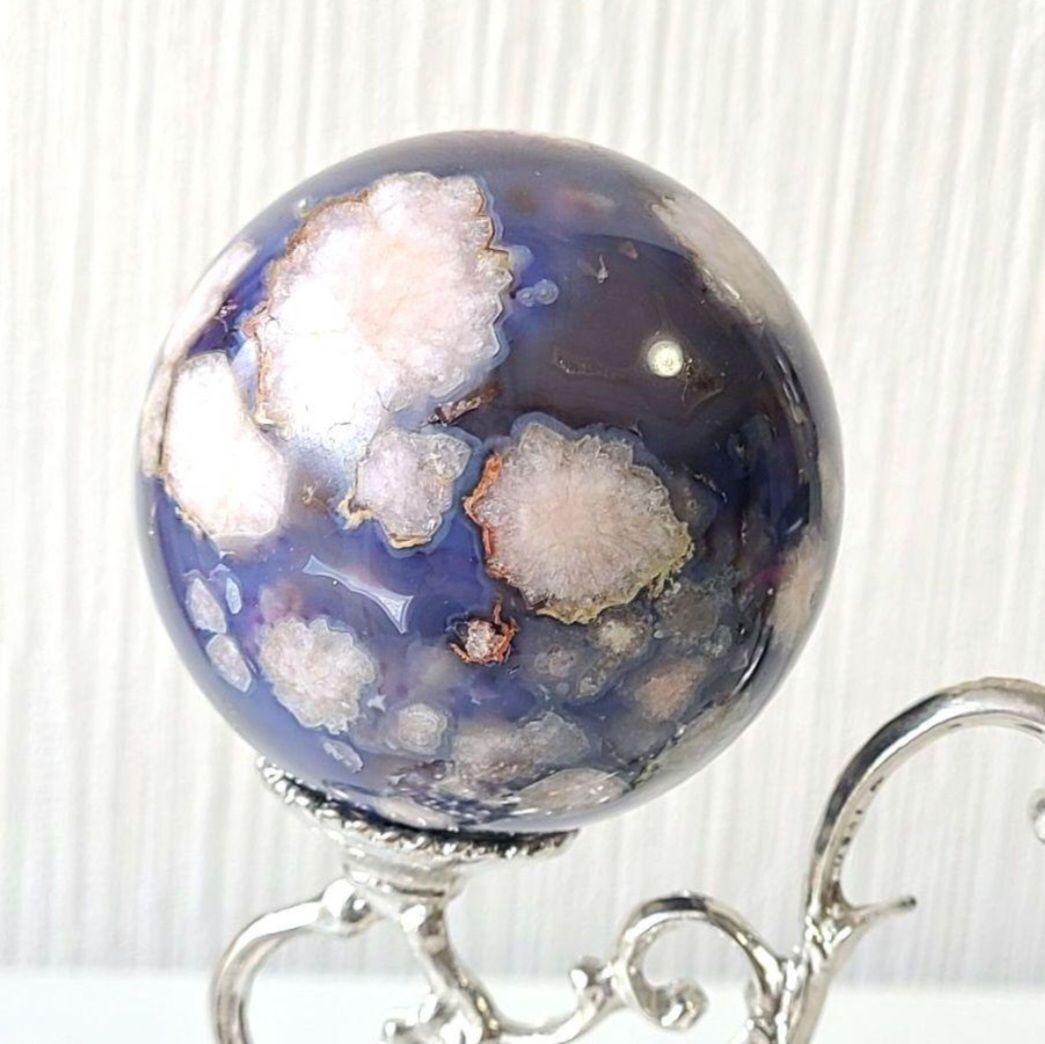 ブルーフラワーアゲート　桜瑪瑙　スフィア　丸玉　原石　ディスプレイ　コレクション