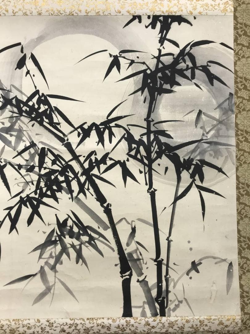【真作】大徳寺429世/明堂宗宣/月に竹図/大横物/掛軸/名家伝来/AC-496