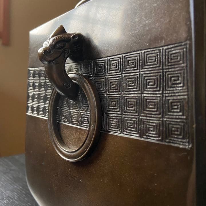 唐金四方火鉢　谷口造　火鉢　漆台　手あぶり火鉢