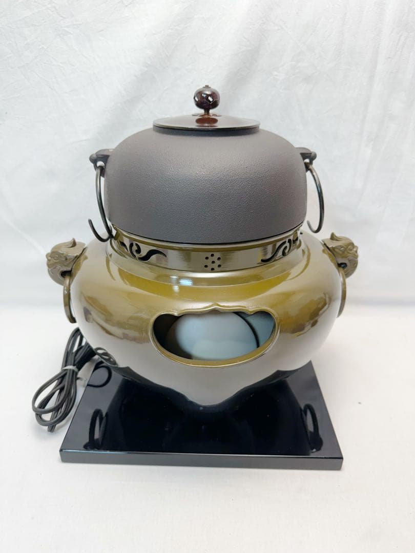 ほぼ未使用 野々田合金製 鬼面風炉型電熱器 コントローラー式 風炉釜 前瓦 敷板