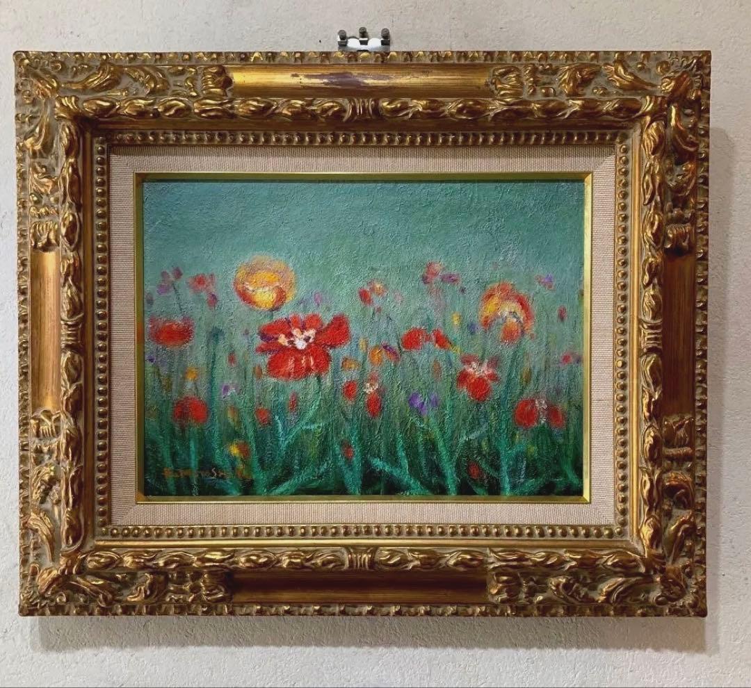 絵画　油彩肉筆画　真作　木村文俊『花げし』1985年作　F4