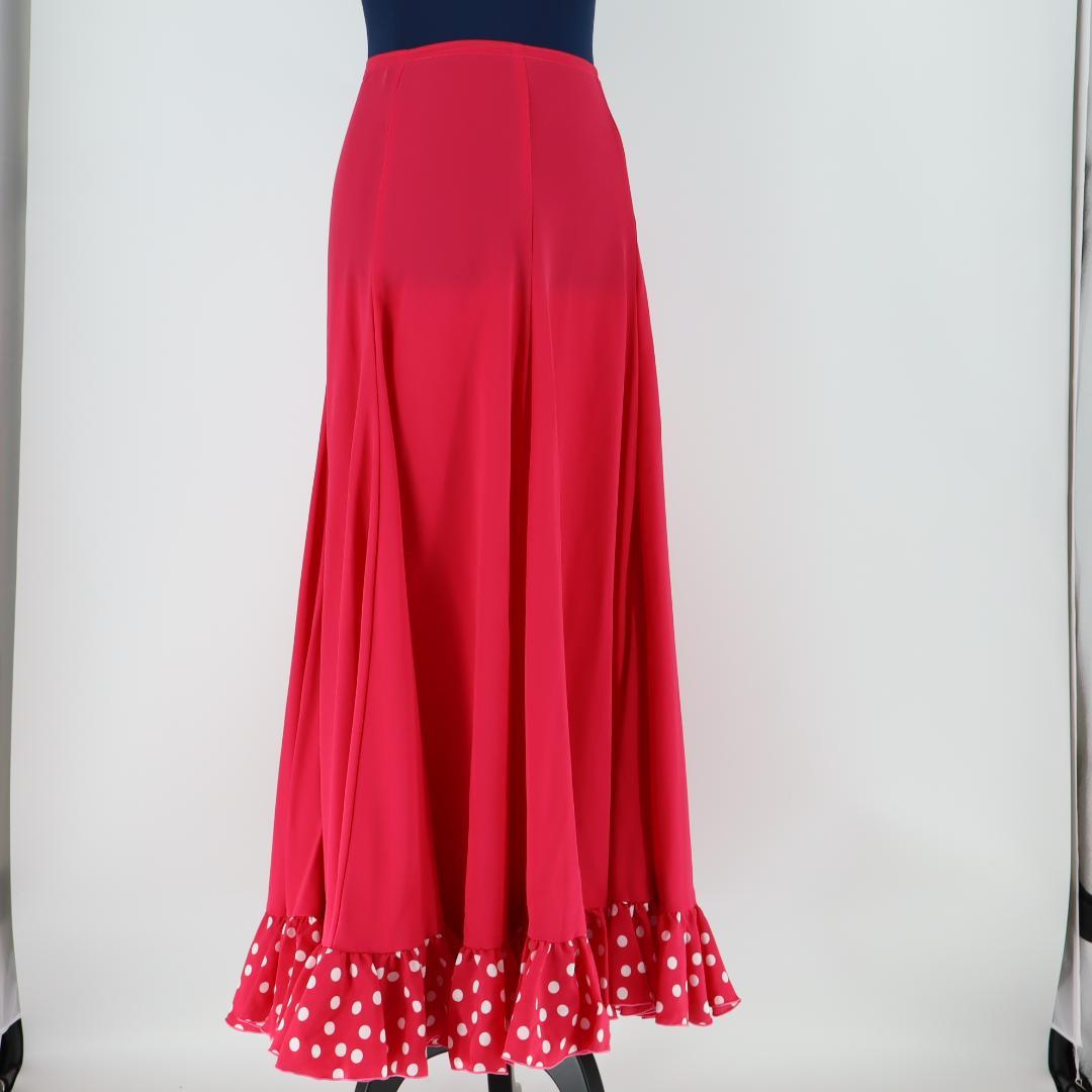 【美品 フラメンコ衣装】鮮やかピンク×水玉 ファルダ 大きく広がる裾 スカート