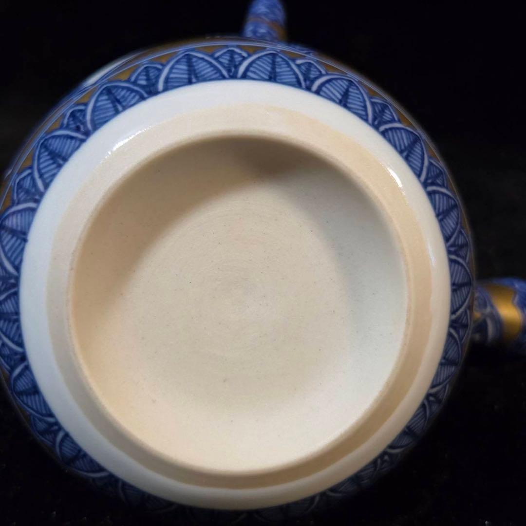 平安　清昌造　急須　共箱　急須　煎茶　宝瓶　京焼　陶器製 金地染付扇面図