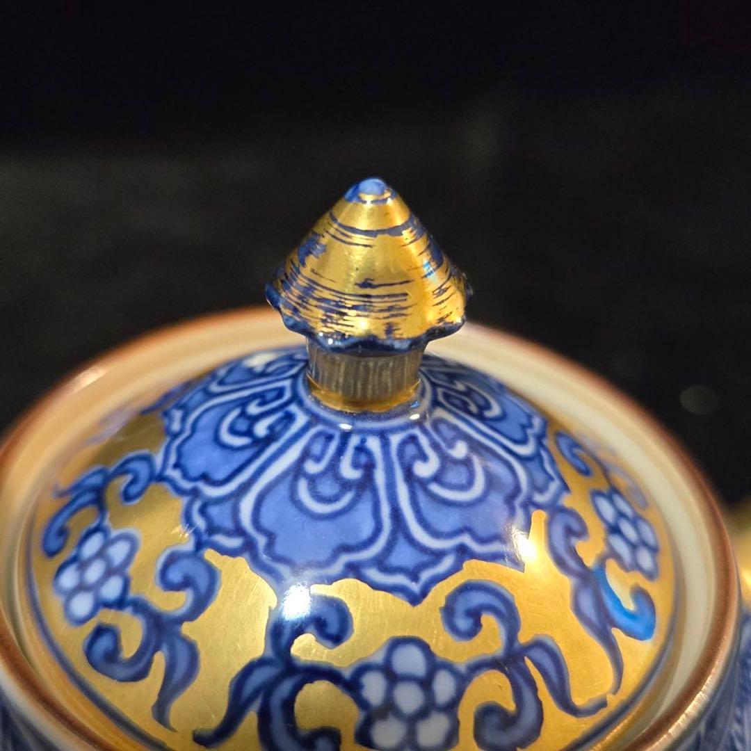 平安　清昌造　急須　共箱　急須　煎茶　宝瓶　京焼　陶器製 金地染付扇面図