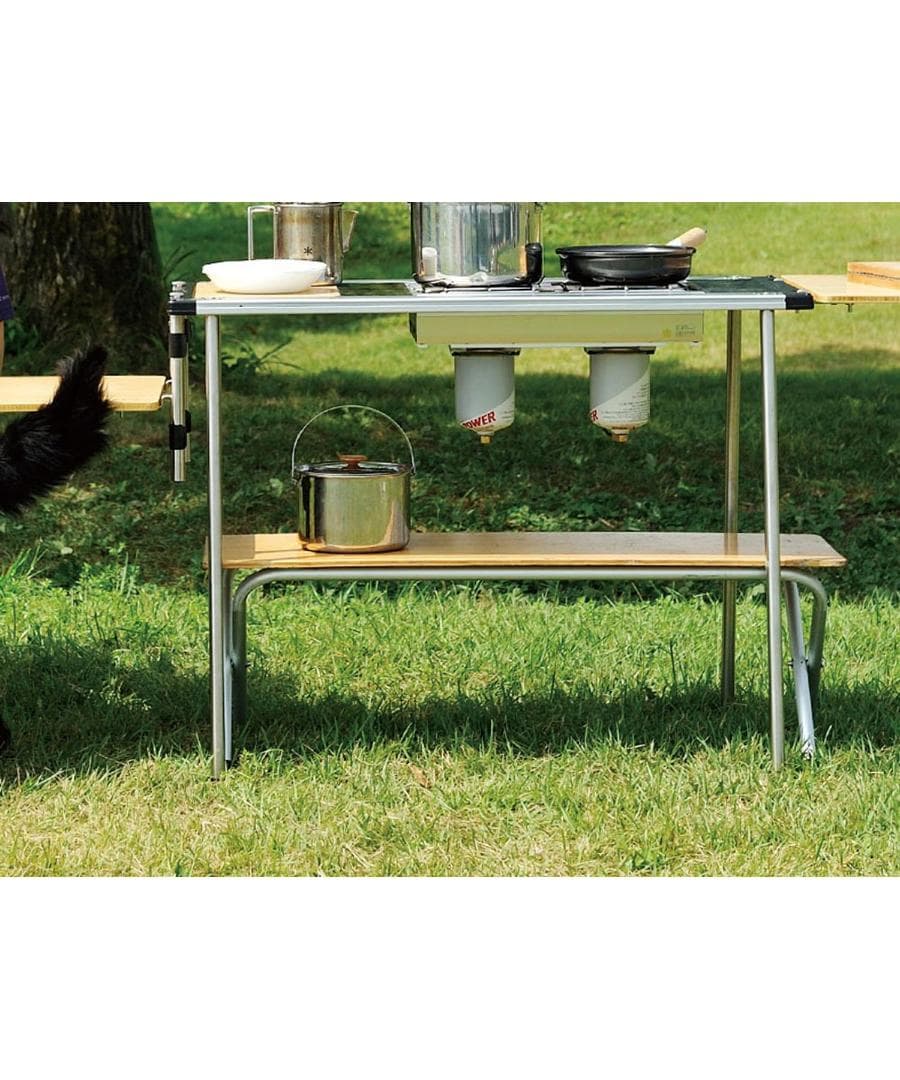 新品）フォールディングシェルフ ロング竹　ベンチ＆テーブル